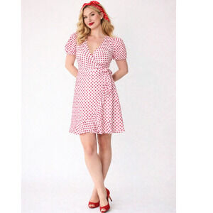 Vintage Inspired Embroidered Floral Wrap Dress Puff Sleeves Retro Pinup XL*